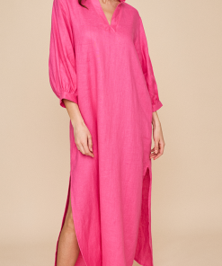 Bishop Sleeve Kaftanin Fuchsia Linen