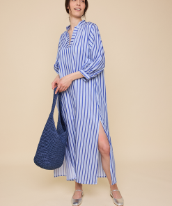 Bishop Sleeve Kaftanin Blue en Bleu Stripe