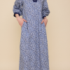 Bishop Sleeve Kaftanin Blue Floral Cotton