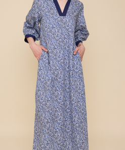 Bishop Sleeve Kaftanin Blue Floral Cotton
