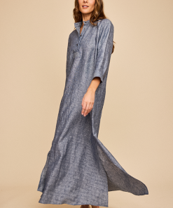 Full Length Sleep Shirtin Navy Linen Chambray