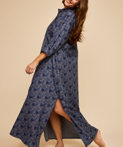 Full Length Sleep Shirtin Navy Paisley Flannel