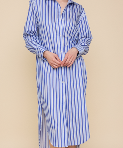 Long Belted Shirt Dressin Blue en Bleu Stripe