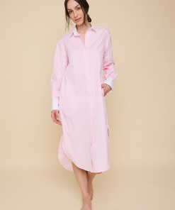 Long Belted Shirt Dressin Pink Stripe Shirting