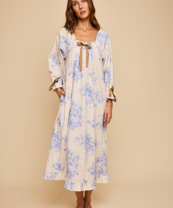 Long Sleeve Tie Nightiein Blue Tea Rose