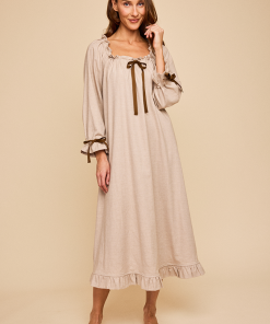 Long Sleeve Tie Nightiein Fawn Cashmere Blend
