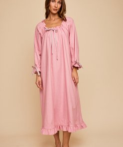 Long Sleeve Tie Nightiein Pink Flannel