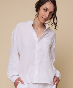 Long Sleeve Shirtin White Double Gauze