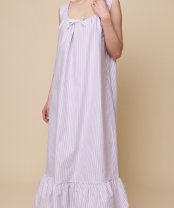 Long Sleeveless Nightiein Lavender Oxford Stripe