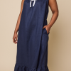 Long Sleeveless Nightiein Navy Linen