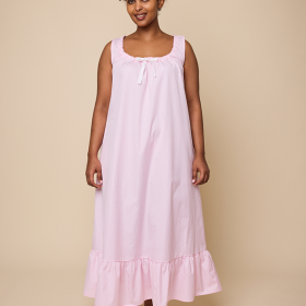 Long Sleeveless Nightiein Pink Stripe Shirting