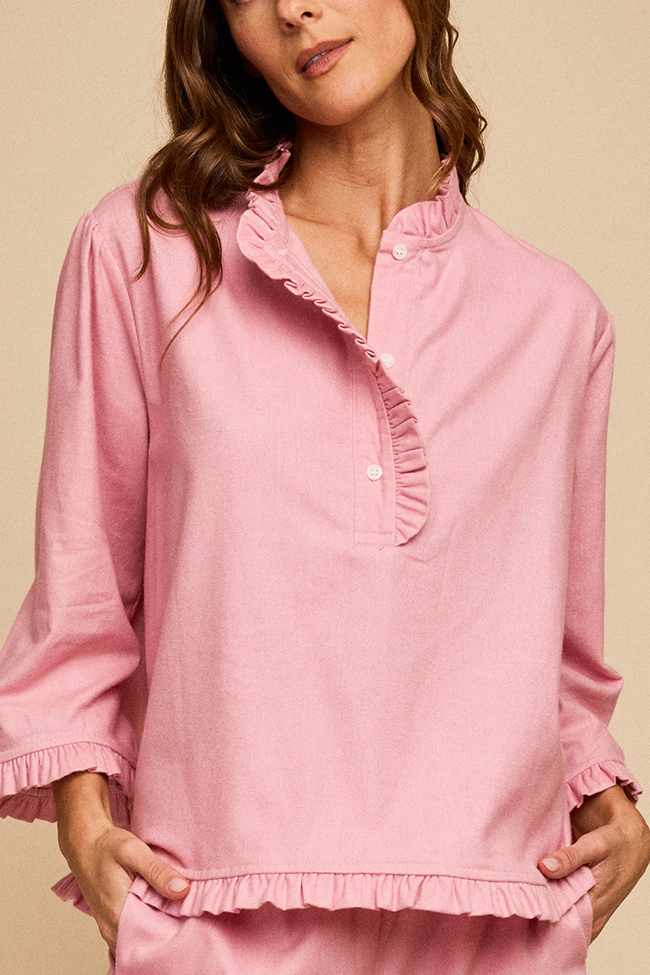 Ruffled Sleep Setin Pink Flannel - Image 5