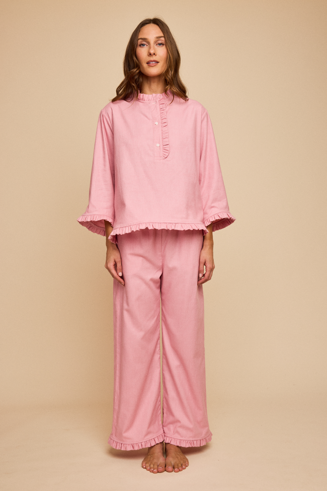 Ruffled Sleep Setin Pink Flannel - Image 4