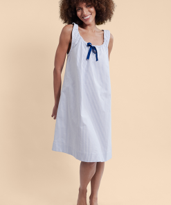 Sleeveless Nightiein Blue Oxford Stripe