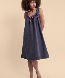 Sleeveless Nightiein Charcoal Linen