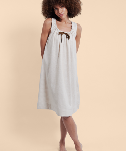 Sleeveless Nightiein Tobacco Mini Windowpane Brushed Cotton