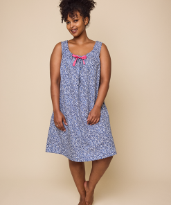 Sleeveless Nightiein Blue Floral Cotton