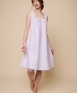 Sleeveless Nightiein Lavender Oxford Stripe