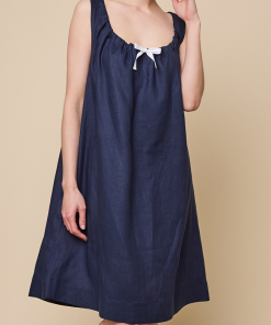 Sleeveless Nightiein Navy Linen